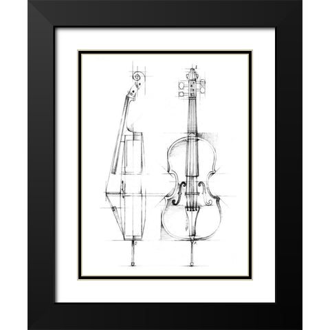 Cello Sketch Black Modern Wood Framed Art Print with Double Matting by Harper, Ethan