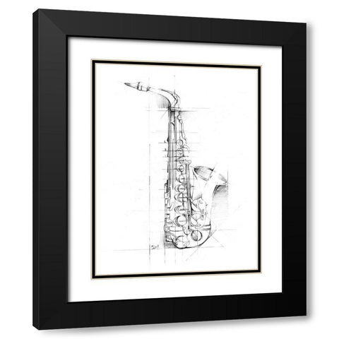 Saxophone Sketch Black Modern Wood Framed Art Print with Double Matting by Harper, Ethan