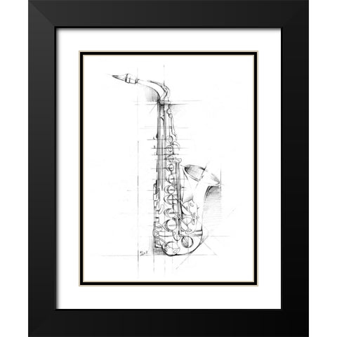 Saxophone Sketch Black Modern Wood Framed Art Print with Double Matting by Harper, Ethan