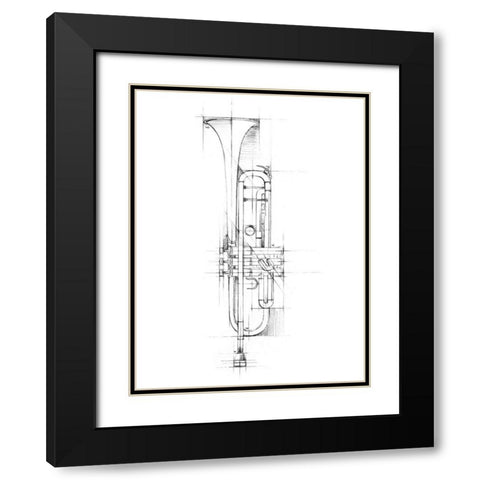 Trumpet Sketch Black Modern Wood Framed Art Print with Double Matting by Harper, Ethan