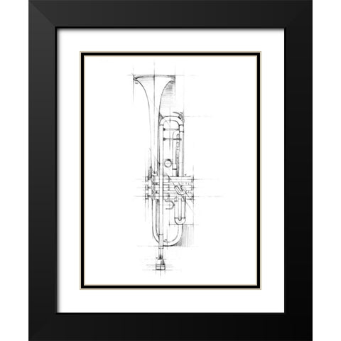 Trumpet Sketch Black Modern Wood Framed Art Print with Double Matting by Harper, Ethan