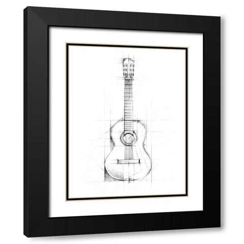 Guitar Sketch Black Modern Wood Framed Art Print with Double Matting by Harper, Ethan