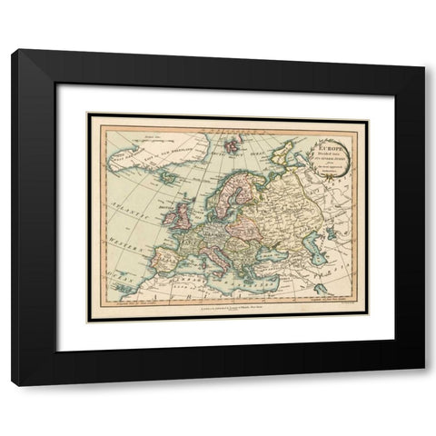 Historic Map of Europe Black Modern Wood Framed Art Print with Double Matting by Laurie and White