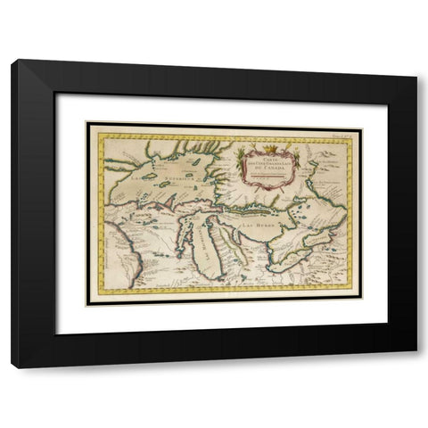 Map of the Great Lakes Black Modern Wood Framed Art Print with Double Matting by Unknown