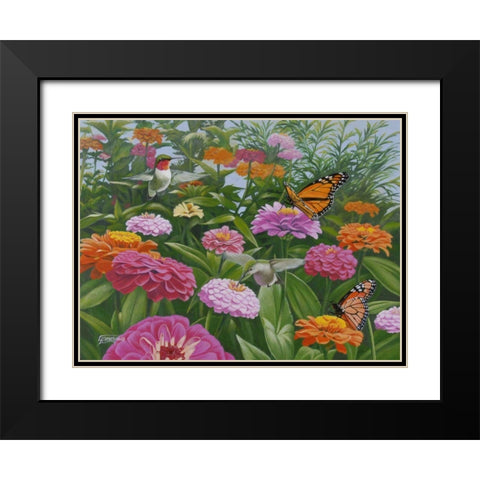 Zinnia Bouquet Black Modern Wood Framed Art Print with Double Matting by Szatkowski, Fred
