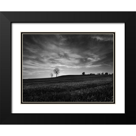 Black and White Sunset Black Modern Wood Framed Art Print with Double Matting by Henson, Martin