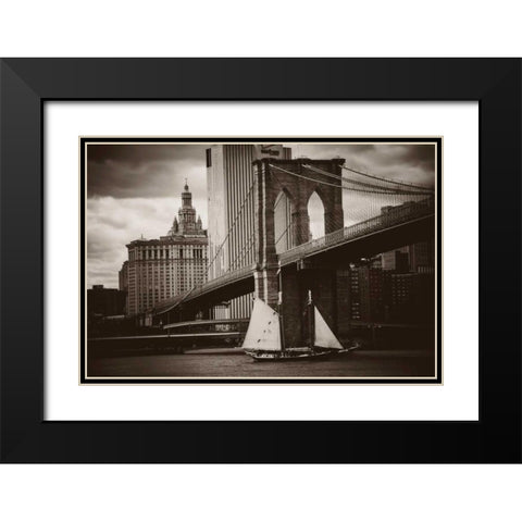 The Sailboat and the Bridge Black Modern Wood Framed Art Print with Double Matting by Brooknam, John