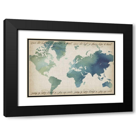 Watercolor World Map Black Modern Wood Framed Art Print with Double Matting by Popp, Grace