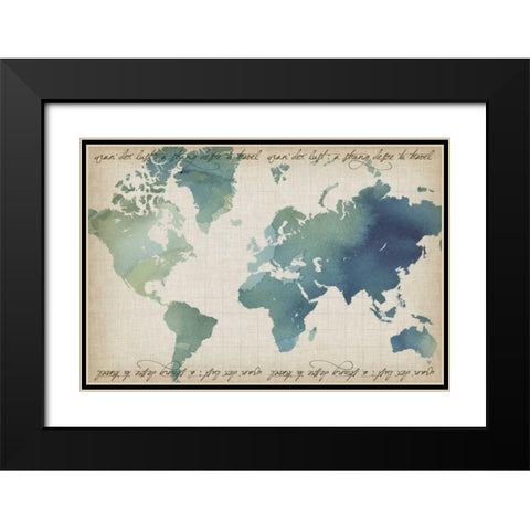 Watercolor World Map Black Modern Wood Framed Art Print with Double Matting by Popp, Grace