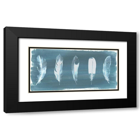 Feathers on Dusty Teal I Black Modern Wood Framed Art Print with Double Matting by Popp, Grace