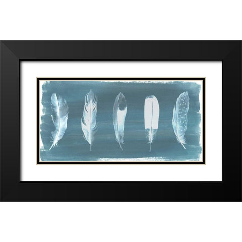 Feathers on Dusty Teal I Black Modern Wood Framed Art Print with Double Matting by Popp, Grace