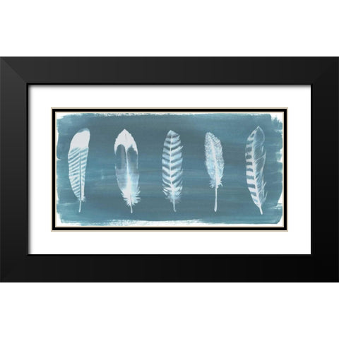 Feathers on Dusty Teal II Black Modern Wood Framed Art Print with Double Matting by Popp, Grace