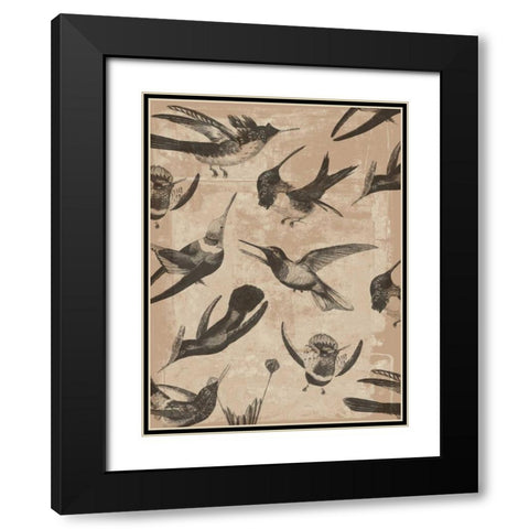 Bird Pattern I Black Modern Wood Framed Art Print with Double Matting by Goldberger, Jennifer