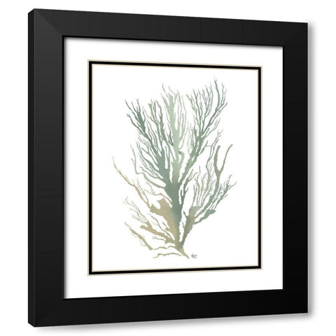 Seaweed 3 Green Black Modern Wood Framed Art Print with Double Matting by Fab Funky