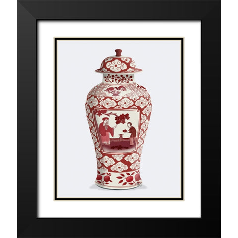 Chinoiserie Cherry Blossom Picker, Red Black Modern Wood Framed Art Print with Double Matting by Fab Funky