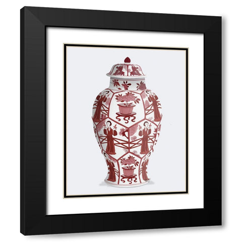 Chinoiserie Vase Leaf Picker Red Black Modern Wood Framed Art Print with Double Matting by Fab Funky