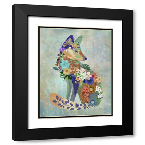 Fantastic Florals Fox-Sitting Black Modern Wood Framed Art Print with Double Matting by Fab Funky
