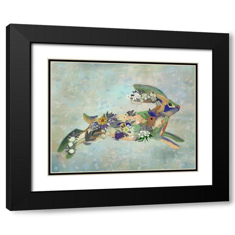 Fantastic Florals Hare-Running Black Modern Wood Framed Art Print with Double Matting by Fab Funky