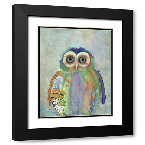 Fantastic Florals Owl Black Modern Wood Framed Art Print with Double Matting by Fab Funky