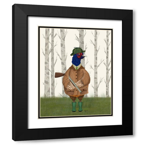 Pheasant Shooting Party 3 Black Modern Wood Framed Art Print with Double Matting by Fab Funky