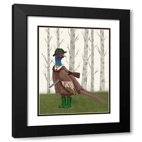 Pheasant Shooting Party 5 Black Modern Wood Framed Art Print with Double Matting by Fab Funky
