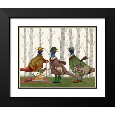 Pheasant Shooting Party Group 1 Black Modern Wood Framed Art Print with Double Matting by Fab Funky