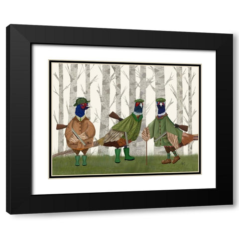 Pheasant Shooting Party Group 2 Black Modern Wood Framed Art Print with Double Matting by Fab Funky