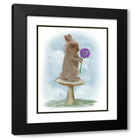 Rabbit and Agapanthus Black Modern Wood Framed Art Print with Double Matting by Fab Funky
