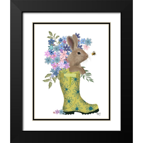 Welly Bunny And Bee Black Modern Wood Framed Art Print with Double Matting by Fab Funky