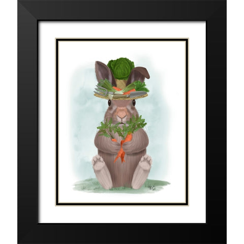 Rabbit Carrot Hat Black Modern Wood Framed Art Print with Double Matting by Fab Funky