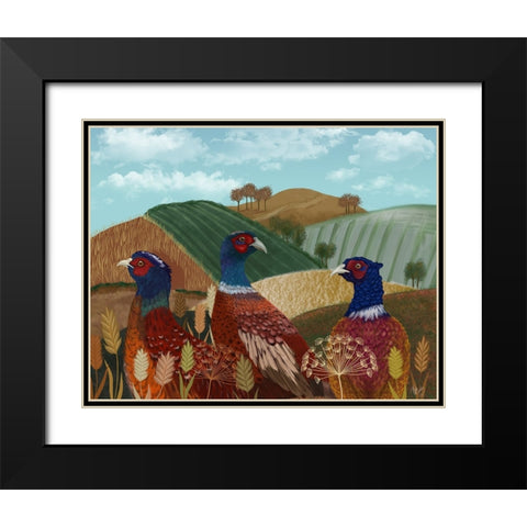 Pheasant Trio in Field Black Modern Wood Framed Art Print with Double Matting by Fab Funky
