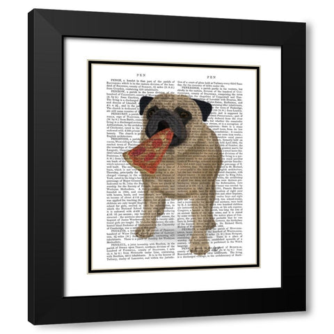 Pug Pizza 1 Book Print Black Modern Wood Framed Art Print with Double Matting by Fab Funky