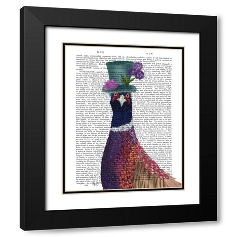 Pheasant in Blue Hat Black Modern Wood Framed Art Print with Double Matting by Fab Funky