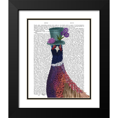 Pheasant in Blue Hat Black Modern Wood Framed Art Print with Double Matting by Fab Funky