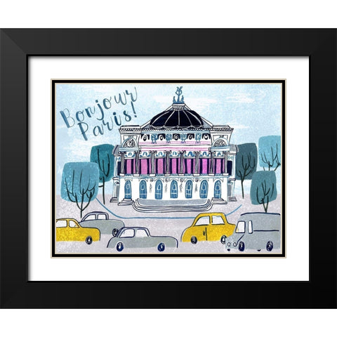 Bonjour Paris Collection A Black Modern Wood Framed Art Print with Double Matting by Wang, Melissa