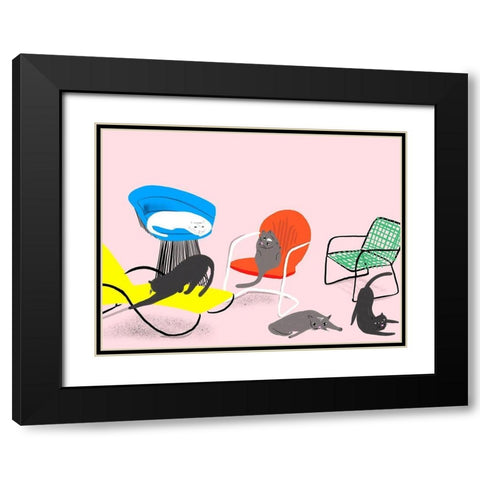 Mod Cats Collection A Black Modern Wood Framed Art Print with Double Matting by Blanckslate