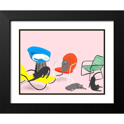 Mod Cats Collection A Black Modern Wood Framed Art Print with Double Matting by Blanckslate