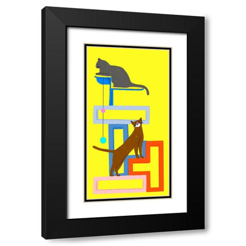 Mod Cats Collection B Black Modern Wood Framed Art Print with Double Matting by Blanckslate