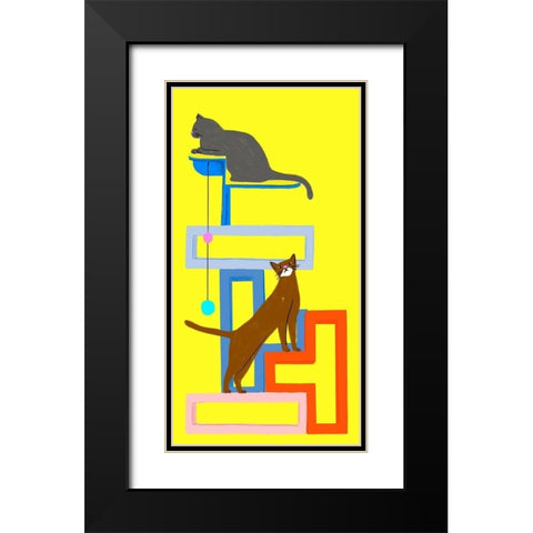 Mod Cats Collection B Black Modern Wood Framed Art Print with Double Matting by Blanckslate