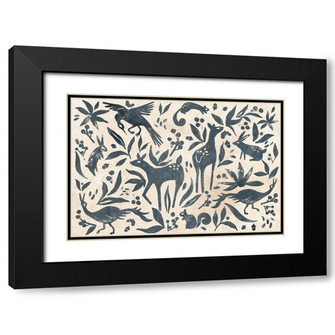 Woodland Woodblock Collection A Black Modern Wood Framed Art Print with Double Matting by Vess, June Erica