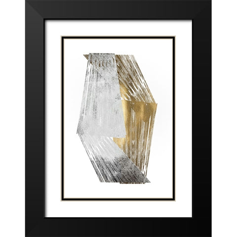 Silver and Gold Foil Stripes Black Modern Wood Framed Art Print with Double Matting by Goldberger, Jennifer