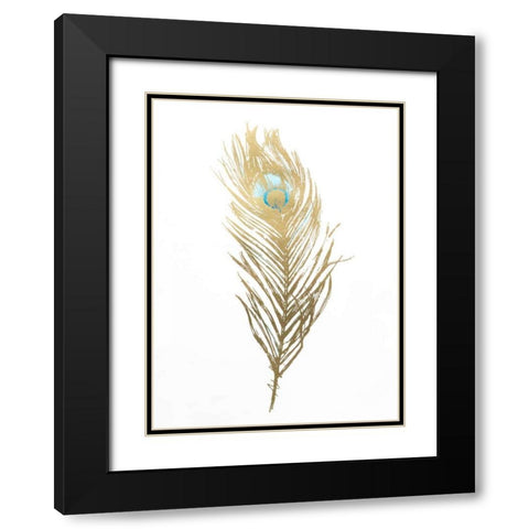 Gold Foil Feather II with Hand Color Black Modern Wood Framed Art Print with Double Matting by Harper, Ethan