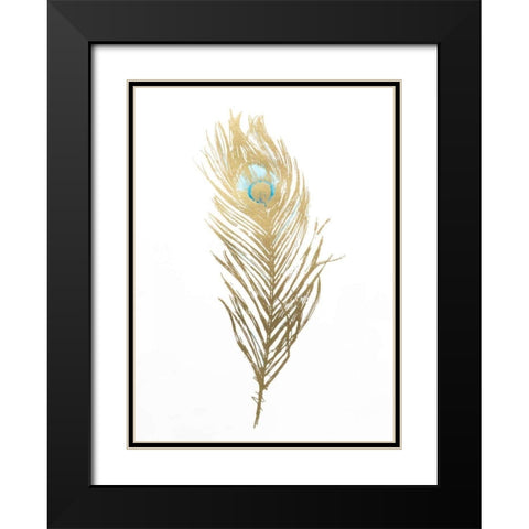 Gold Foil Feather II with Hand Color Black Modern Wood Framed Art Print with Double Matting by Harper, Ethan