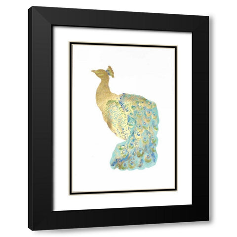 Gold Foil Peacock I with Hand Color Black Modern Wood Framed Art Print with Double Matting by Popp, Grace