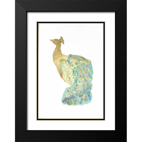 Gold Foil Peacock I with Hand Color Black Modern Wood Framed Art Print with Double Matting by Popp, Grace