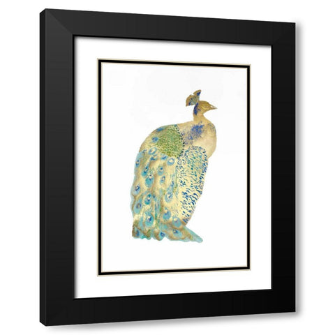Gold Foil Peacock II with Hand Color Black Modern Wood Framed Art Print with Double Matting by Popp, Grace