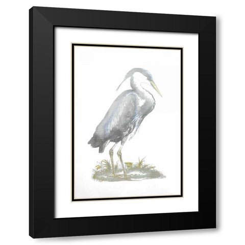 Silver Foil Heron I with Hand Color Black Modern Wood Framed Art Print with Double Matting by Selby, John