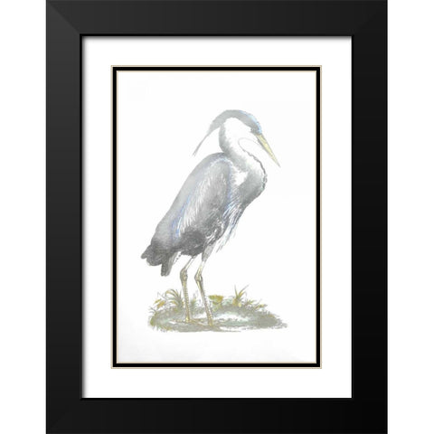 Silver Foil Heron I with Hand Color Black Modern Wood Framed Art Print with Double Matting by Selby, John