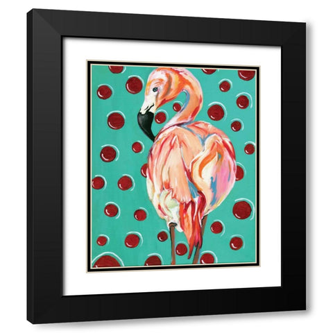 Polka Dot Flamingo Black Modern Wood Framed Art Print with Double Matting by Seay, Anne