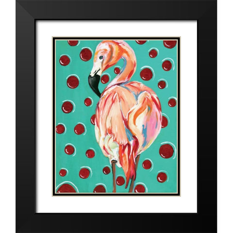 Polka Dot Flamingo Black Modern Wood Framed Art Print with Double Matting by Seay, Anne